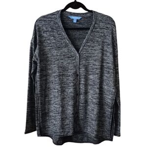 Simply Vera Vera Wang Medium V Neck Button Down Stretch Cardigan Black Gray NWT